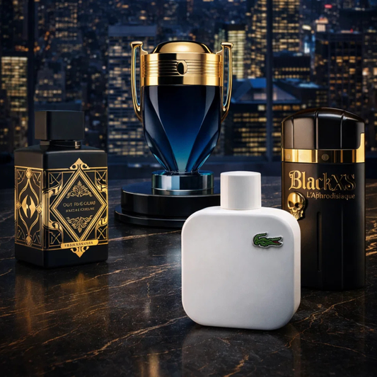 OUD FOR GLORY, LACOSTE WHITE, BLACK XS A, INVICTUS PARFUM
